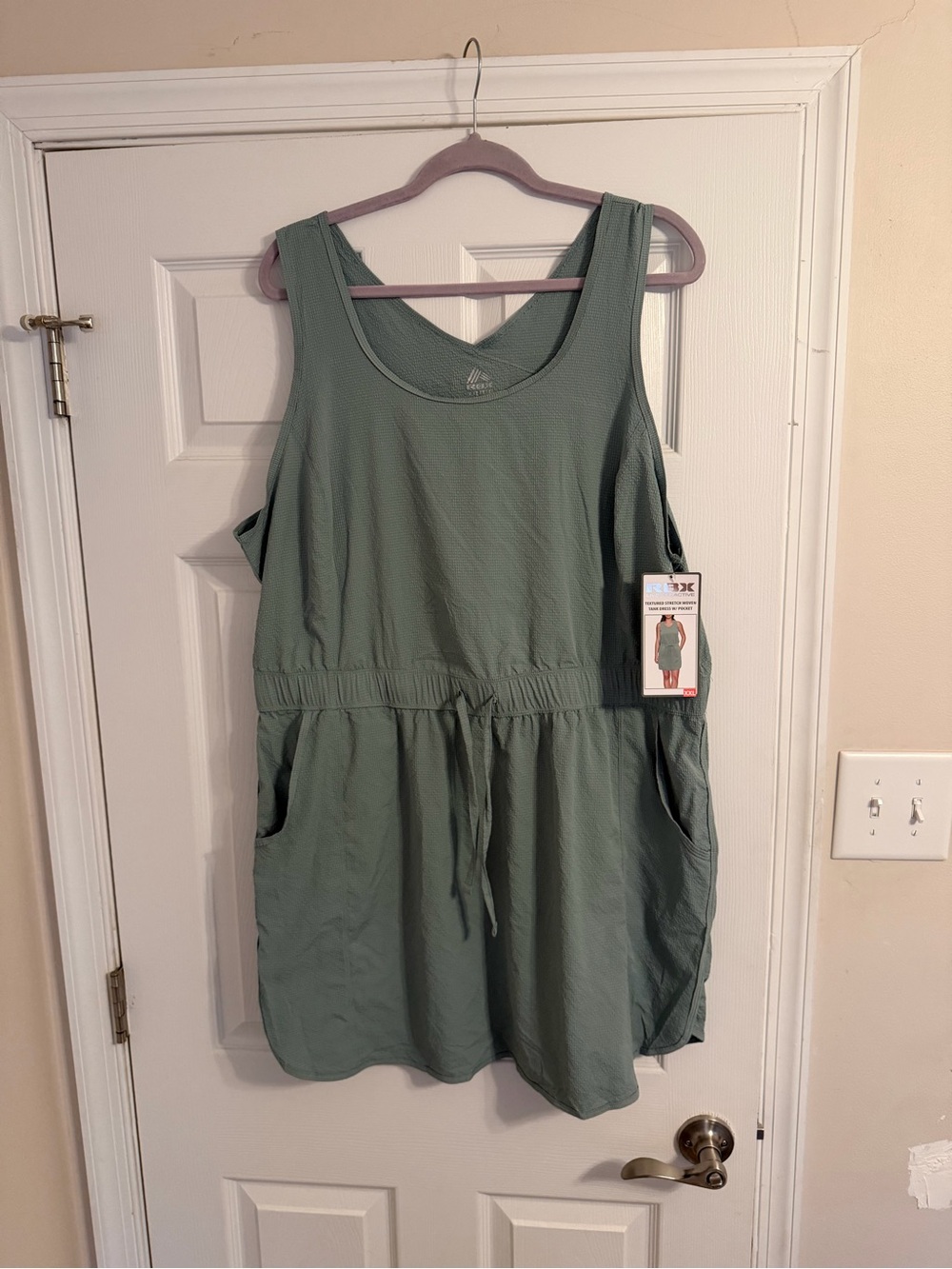 RBX Sage Green Sleeveless Drawstring Midi Dress